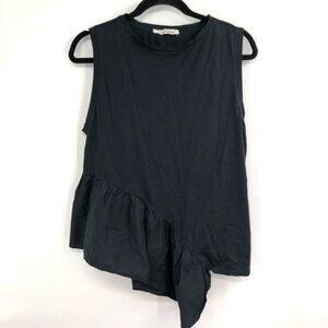 Liviana Conti Italian Designer Asymmetrical Black Sleeveless Top